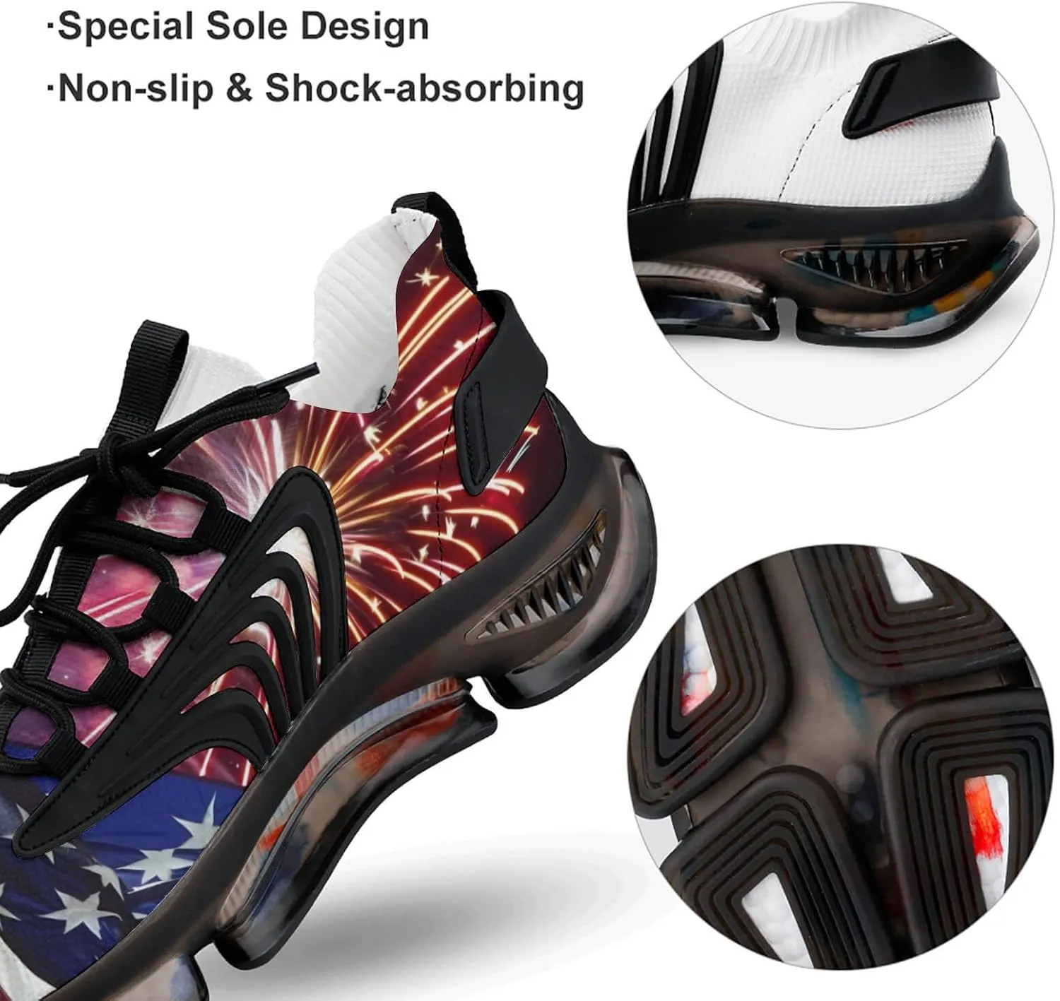 Fireworks American Flag Men's Running Shoes Lightweight Walking Shoe Breathable Sneaker