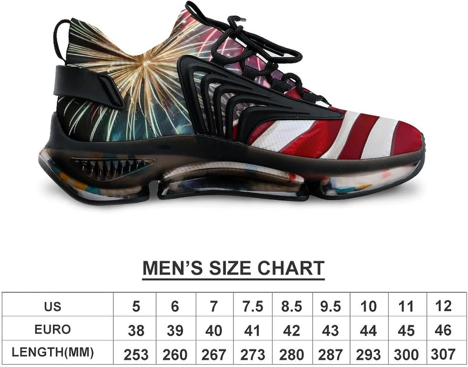 Fireworks American Flag Men's Running Shoes Lightweight Walking Shoe Breathable Sneaker