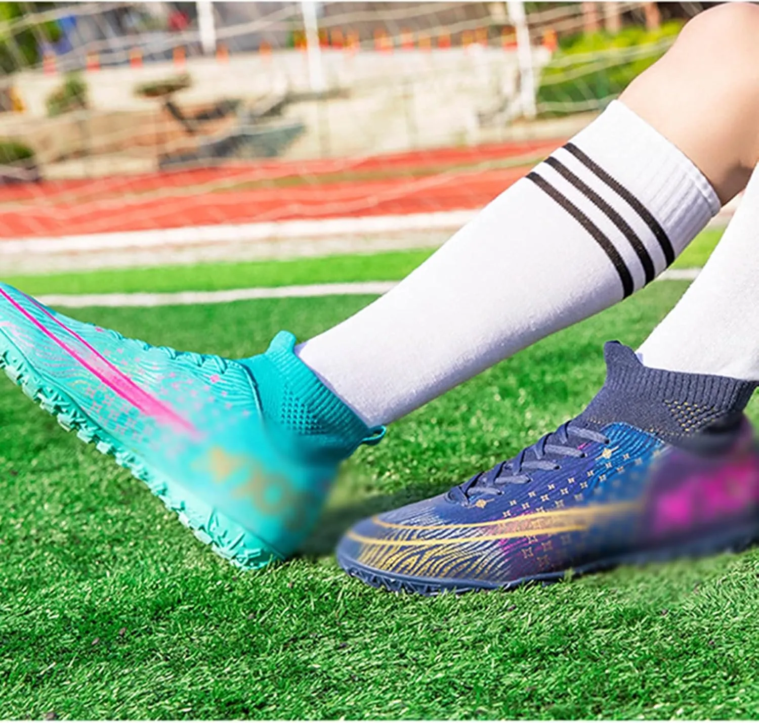 Football Boots Men High Top Spike Soccer Shoes Outdoor Training Football Shoes Sneakers (Color : A, Size : 8.5 Women/7 Men)