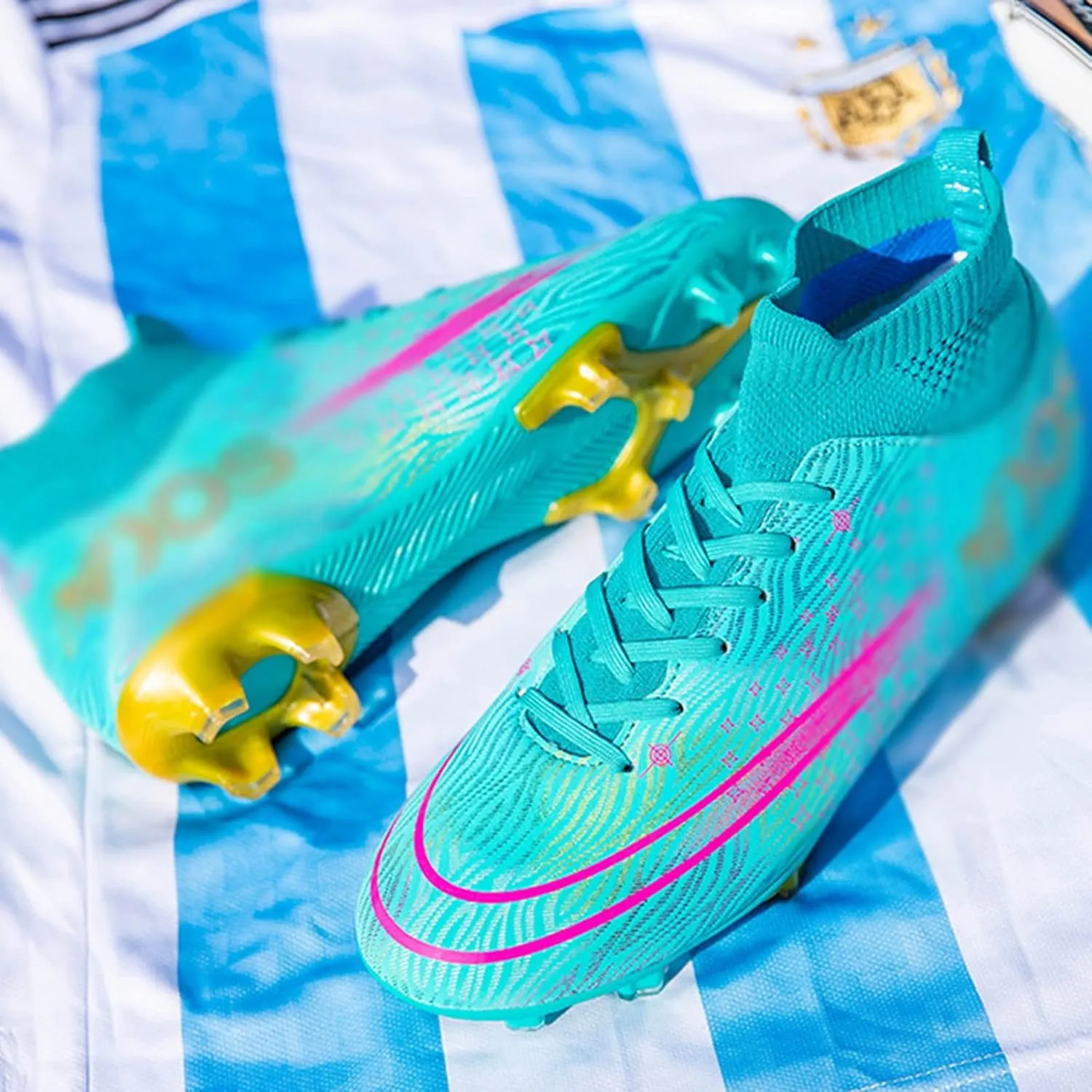 Football Boots Men High Top Spike Soccer Shoes Outdoor Training Football Shoes Sneakers (Color : A, Size : 8.5 Women/7 Men)