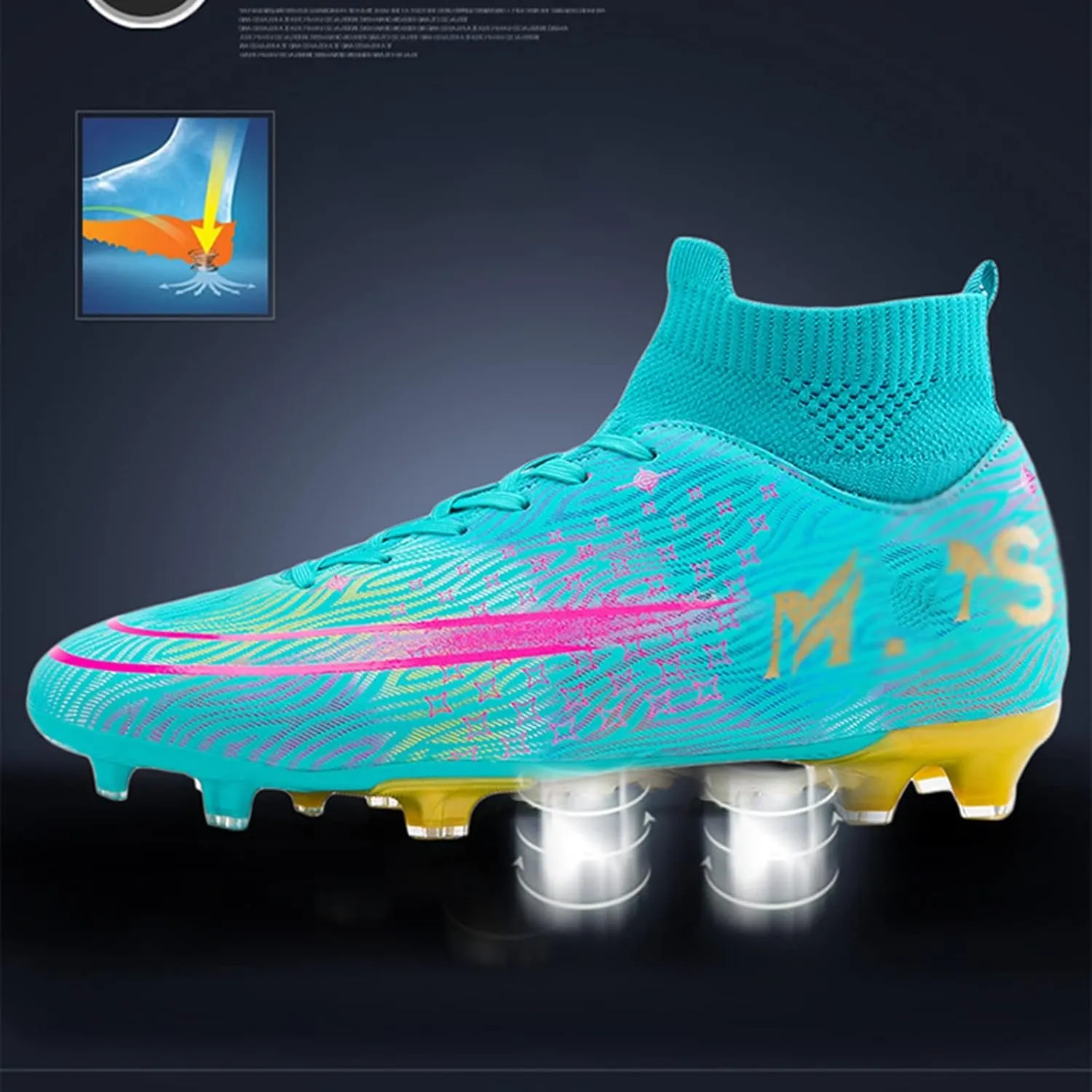 Football Boots Men High Top Spike Soccer Shoes Outdoor Training Football Shoes Sneakers (Color : A, Size : 8.5 Women/7 Men)