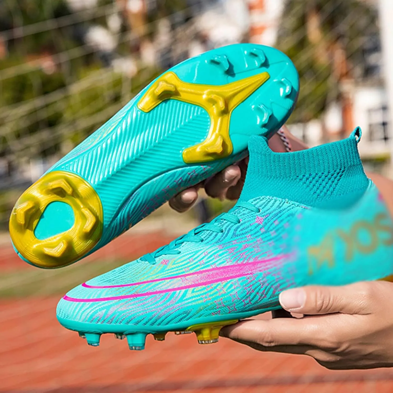 Football Boots Men High Top Spike Soccer Shoes Outdoor Training Football Shoes Sneakers (Color : A, Size : 8.5 Women/7 Men)