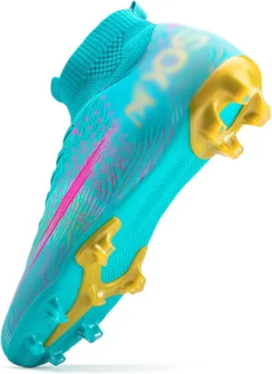 Football Boots Men High Top Spike Soccer Shoes Outdoor Training Football Shoes Sneakers (Color : A, Size : 8.5 Women/7 Men)