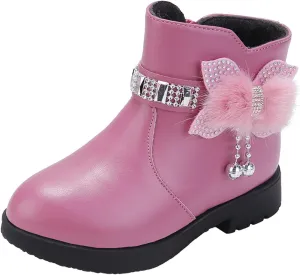 Girls Ankle Boots Kids Ankle Booties Comfortable Slip on Lug Sole Short Booties Side Zipper Bowknot Ankle Boots
