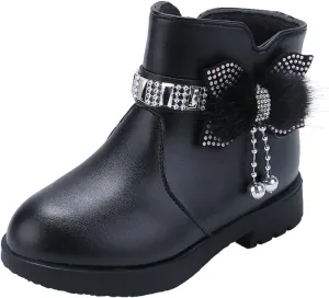 Girls Ankle Boots Kids Ankle Booties Comfortable Slip on Lug Sole Short Booties Side Zipper Bowknot Ankle Boots