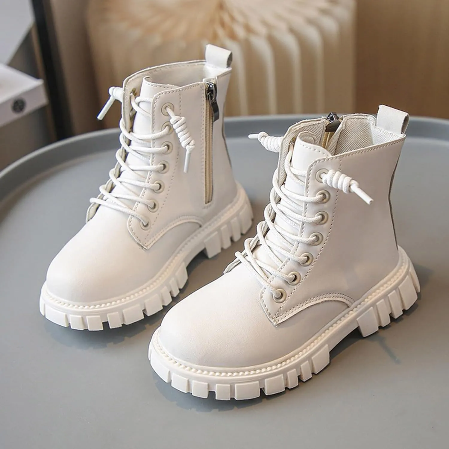 Girls Ankle Boots Side Zipper Combat Boots Non Slip Cowboy Boots Casual Hiking Boots for Toddler Little Kid Big Kid