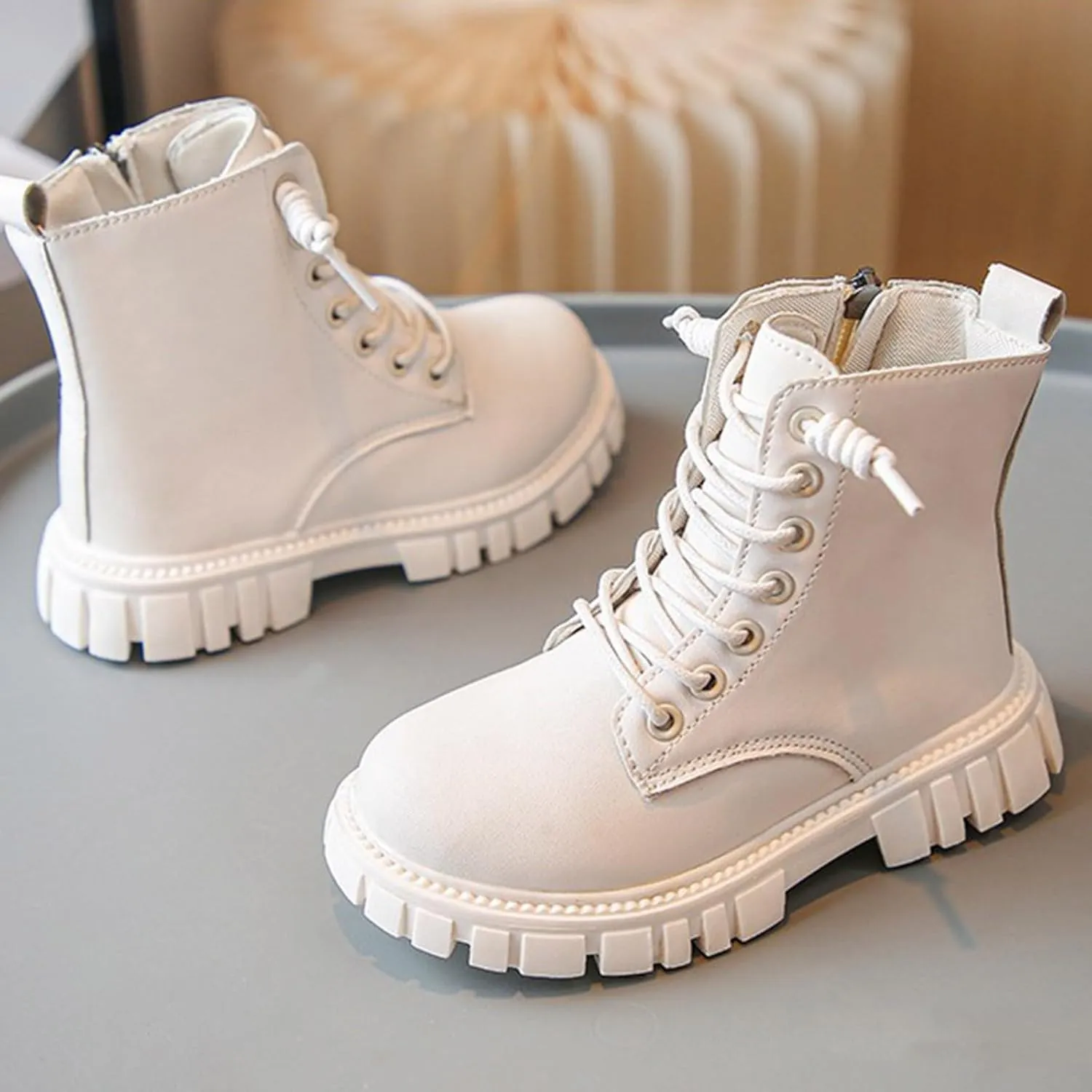 Girls Ankle Boots Side Zipper Combat Boots Non Slip Cowboy Boots Casual Hiking Boots for Toddler Little Kid Big Kid