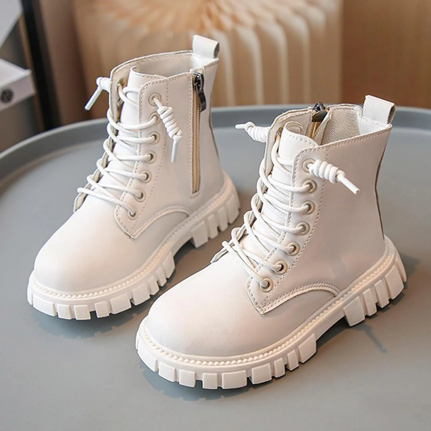 Girls Ankle Boots Side Zipper Combat Boots Non Slip Cowboy Boots Casual Hiking Boots for Toddler Little Kid Big Kid