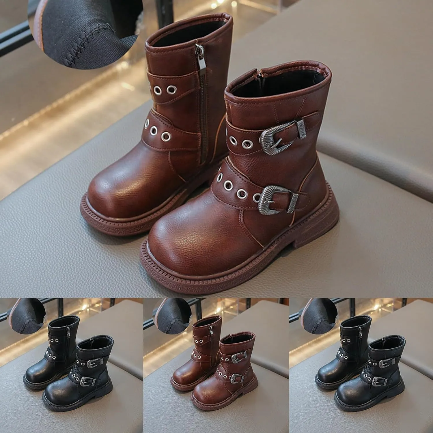 Girls Ankle Boots Side Zipper Combat Boots Non Slip Hiking Boots Casual Cowgirl Boots for Toddler Little Kid Big Kid