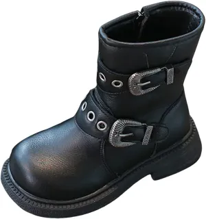 Girls Ankle Boots Side Zipper Combat Boots Non Slip Hiking Boots Casual Cowgirl Boots for Toddler Little Kid Big Kid