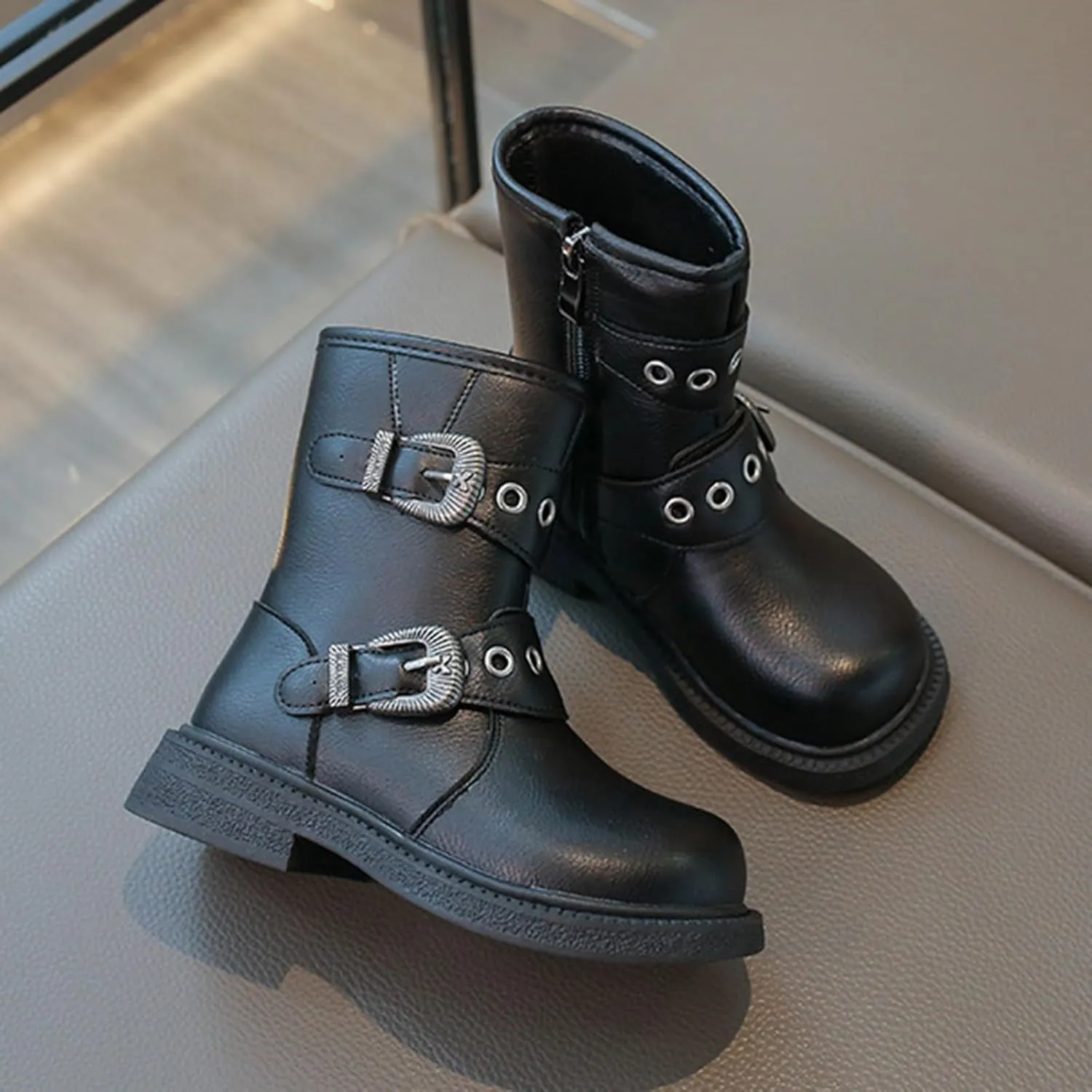 Girls Ankle Boots Side Zipper Combat Boots Non Slip Hiking Boots Casual Cowgirl Boots for Toddler Little Kid Big Kid