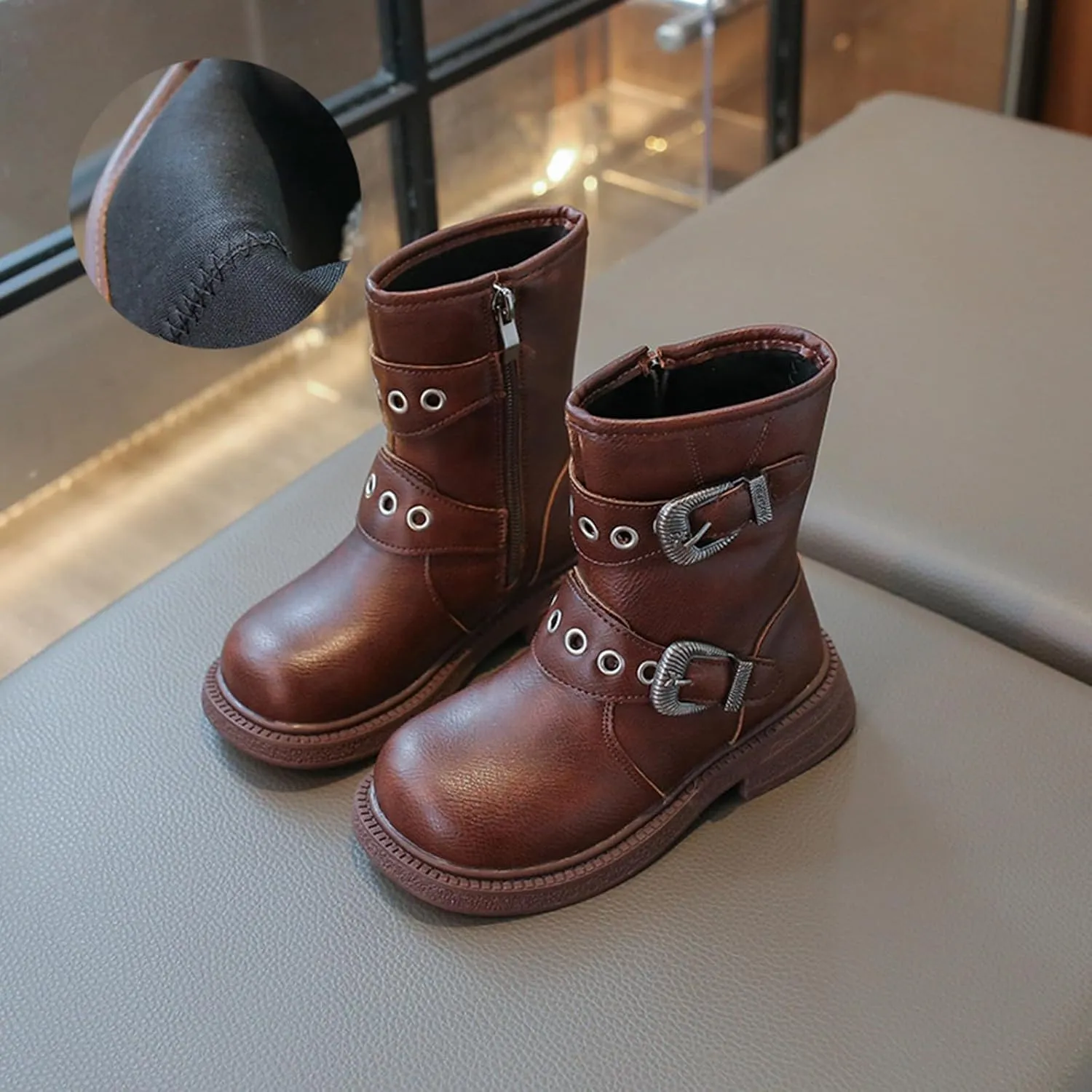Girls Ankle Boots Side Zipper Combat Boots Non Slip Hiking Boots Casual Cowgirl Boots for Toddler Little Kid Big Kid