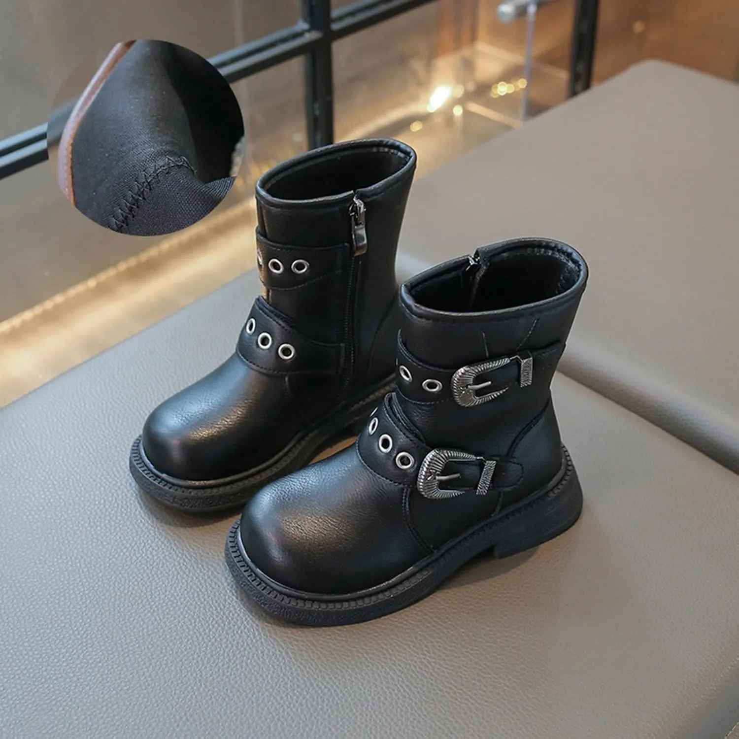 Girls Ankle Boots Side Zipper Combat Boots Non Slip Hiking Boots Casual Cowgirl Boots for Toddler Little Kid Big Kid