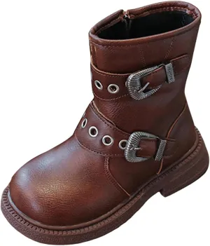 Girls Ankle Boots Side Zipper Combat Boots Non Slip Hiking Boots Casual Cowgirl Boots for Toddler Little Kid Big Kid