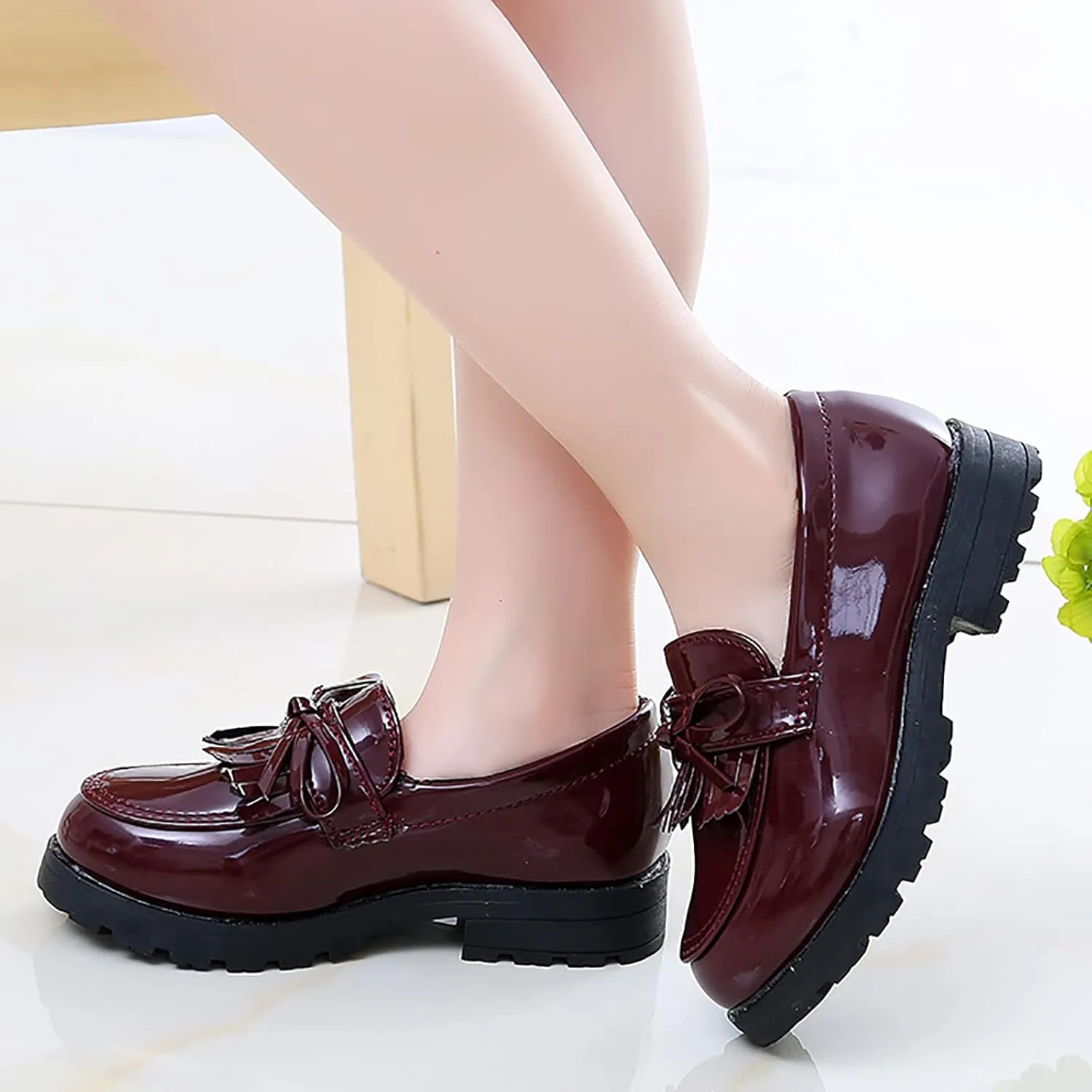 Girls Slip On Leather Loafer Tassel Bow School Dress Shoes for Girls Girl Shoes Size 3