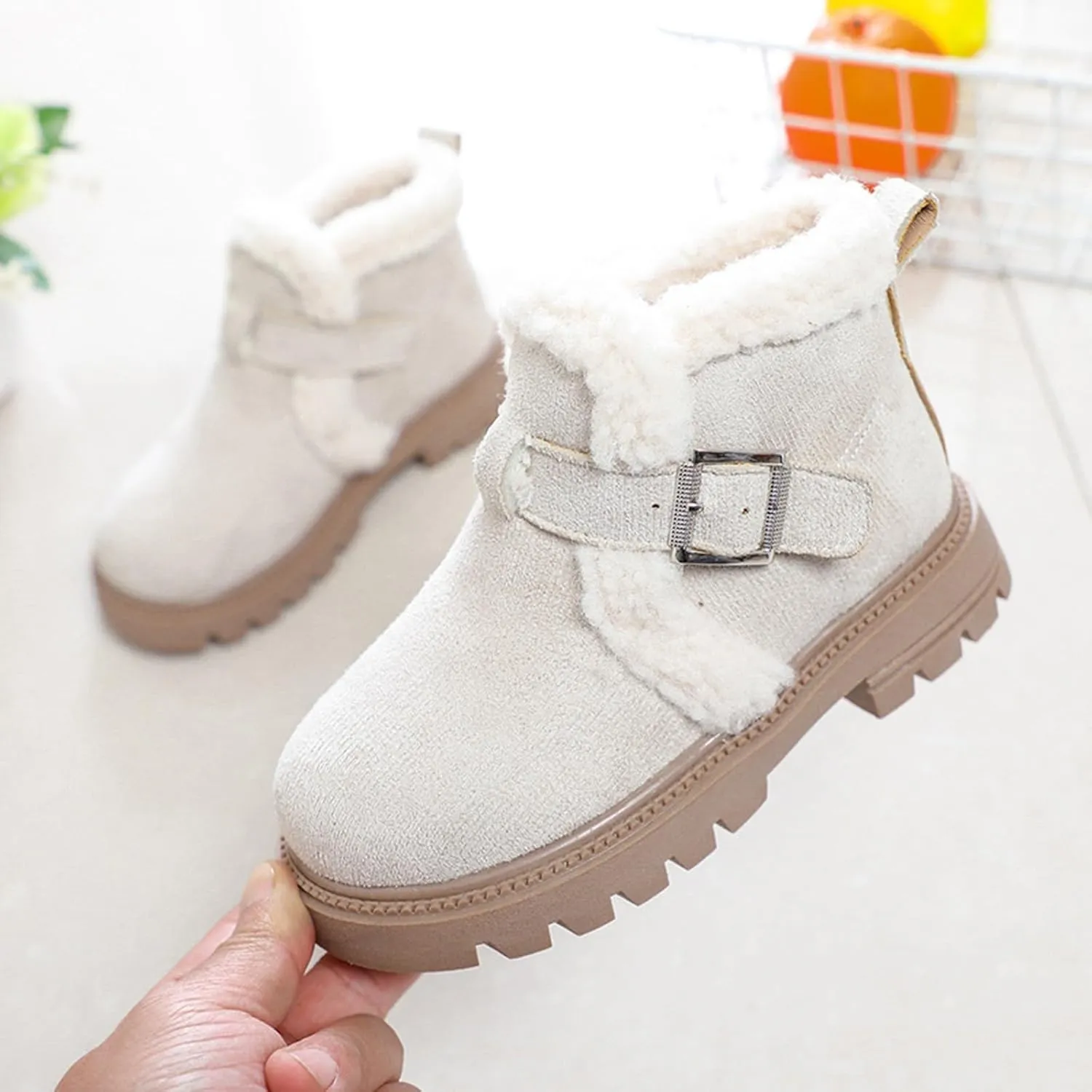 Girls Winter Boots Waterproof Hiking Boots for Boys Girls Outdoor Ankle Boots with Hook and Loop Cotton Warm Snow Boots