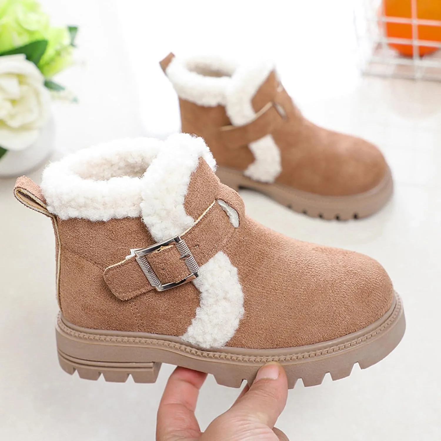 Girls Winter Boots Waterproof Hiking Boots for Boys Girls Outdoor Ankle Boots with Hook and Loop Cotton Warm Snow Boots