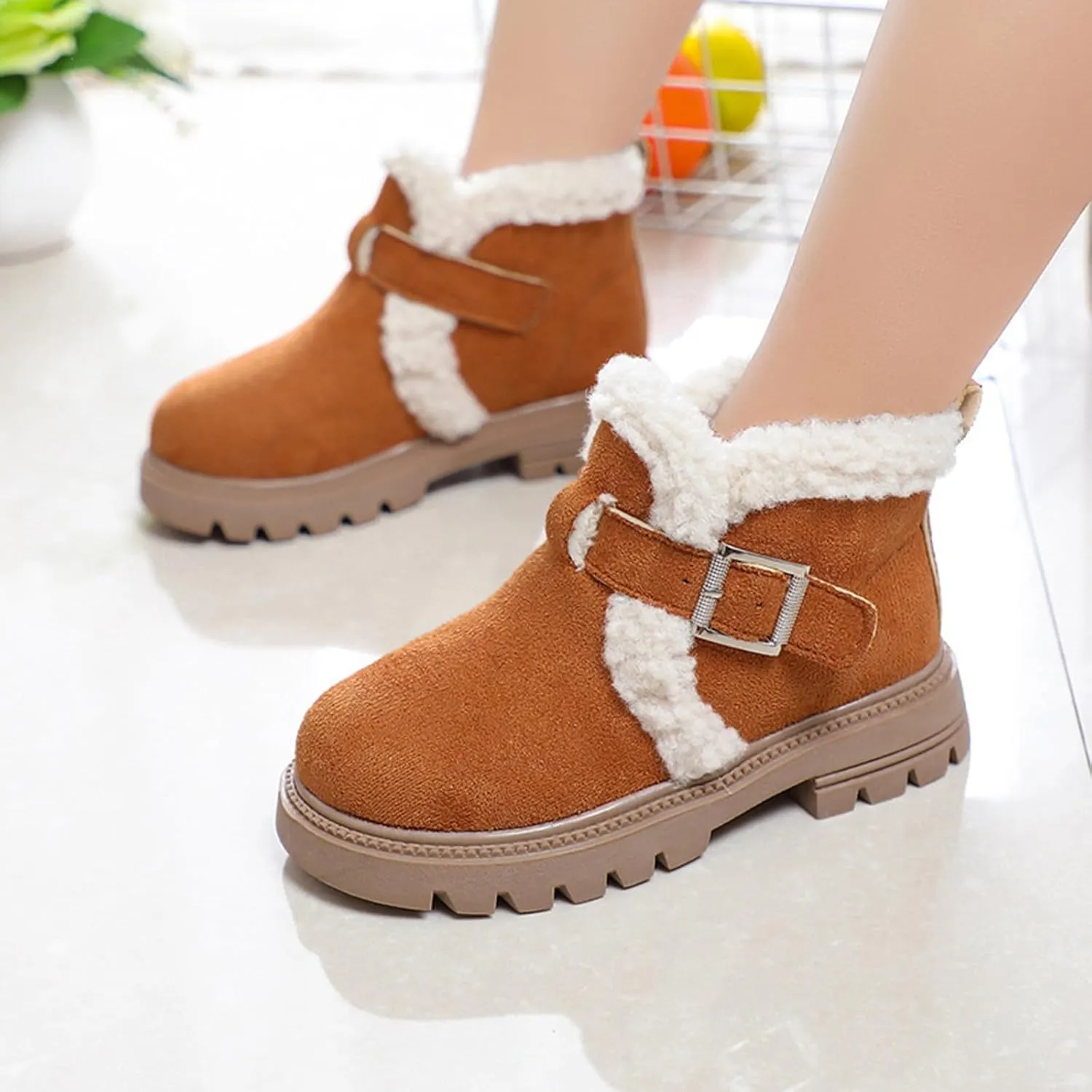 Girls Winter Boots Waterproof Hiking Boots for Boys Girls Outdoor Ankle Boots with Hook and Loop Cotton Warm Snow Boots
