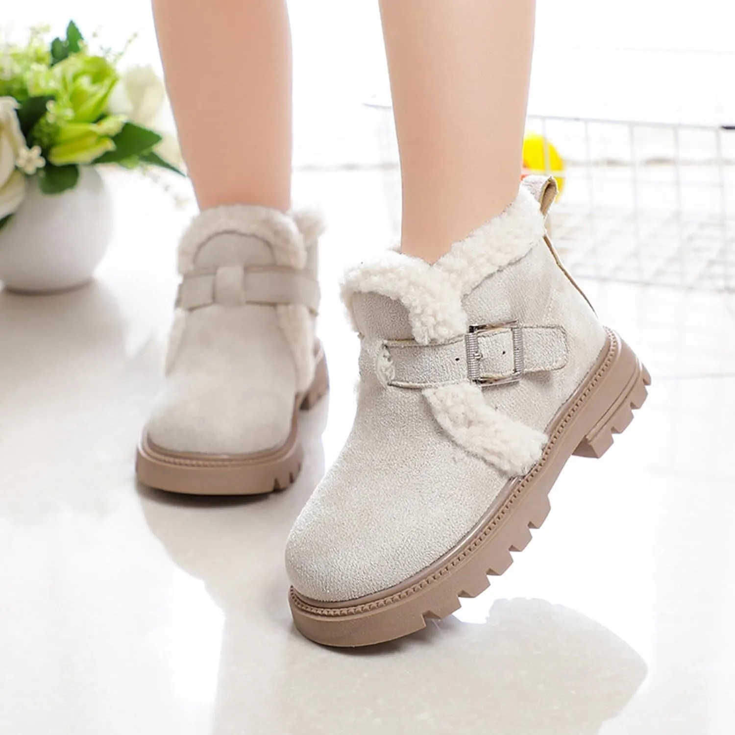 Girls Winter Boots Waterproof Hiking Boots for Boys Girls Outdoor Ankle Boots with Hook and Loop Cotton Warm Snow Boots