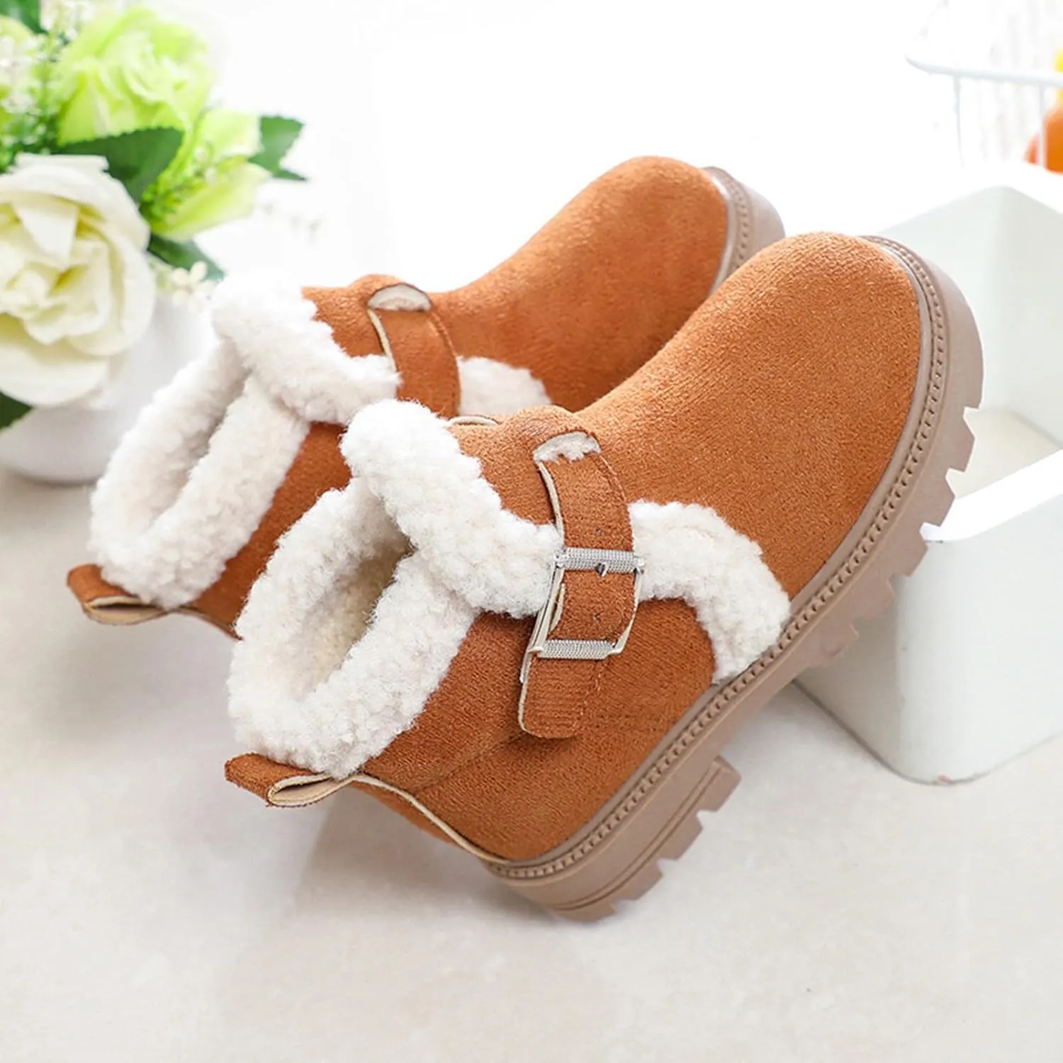 Girls Winter Boots Waterproof Hiking Boots for Boys Girls Outdoor Ankle Boots with Hook and Loop Cotton Warm Snow Boots