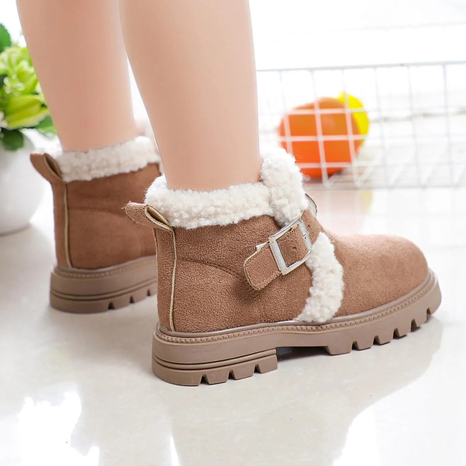Girls Winter Boots Waterproof Hiking Boots for Boys Girls Outdoor Ankle Boots with Hook and Loop Cotton Warm Snow Boots