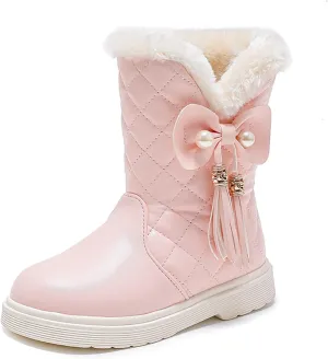 Girls Winter Snow Boots Faux Fur Lined Slip on Ankle Booties Mid Calf Non-Slip Outdoor Walking Shoes Little/Big Kids