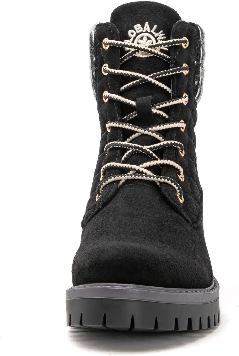 GLOBALWIN Women's Quilted Ankle Boots Fashion Combat Boots Lace Up Combat Boots Low Heel Warm Fur Ankle Booties For Women