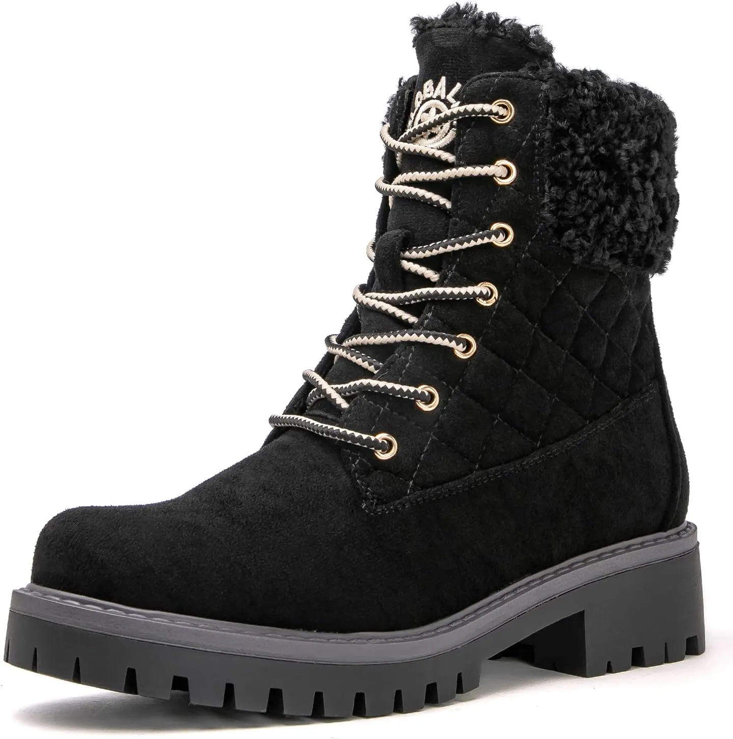 GLOBALWIN Women's Quilted Ankle Boots Fashion Combat Boots Lace Up Combat Boots Low Heel Warm Fur Ankle Booties For Women