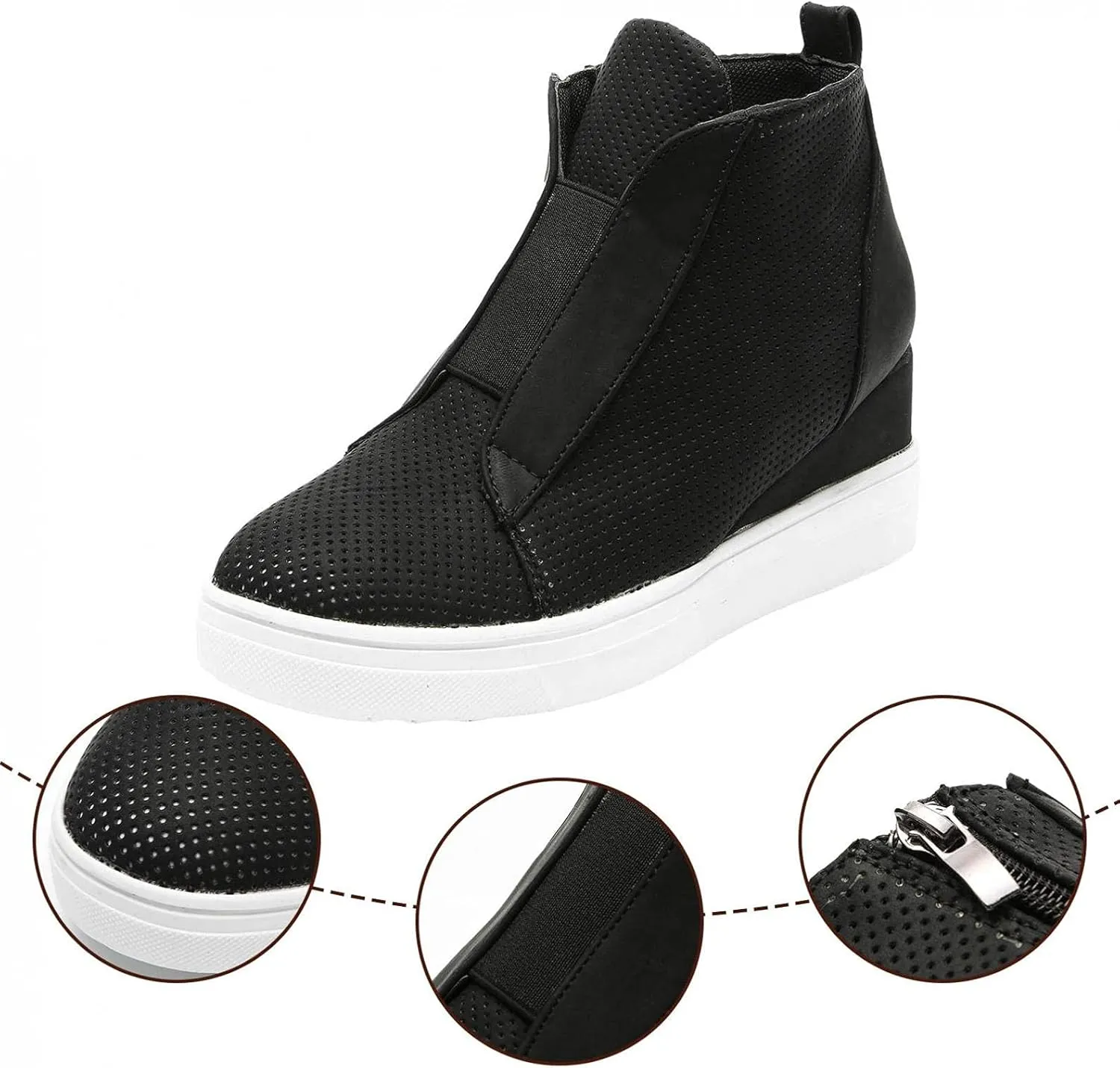 Hbeylia Platform Fashion Sneakers For Women Fashion Hidden High Heels Ankle Booties With Zipper Casual Chunky Bottom High Top Canvas Shoes Slip On Loafer Fall Winter Walking Work Shoes For Ladies