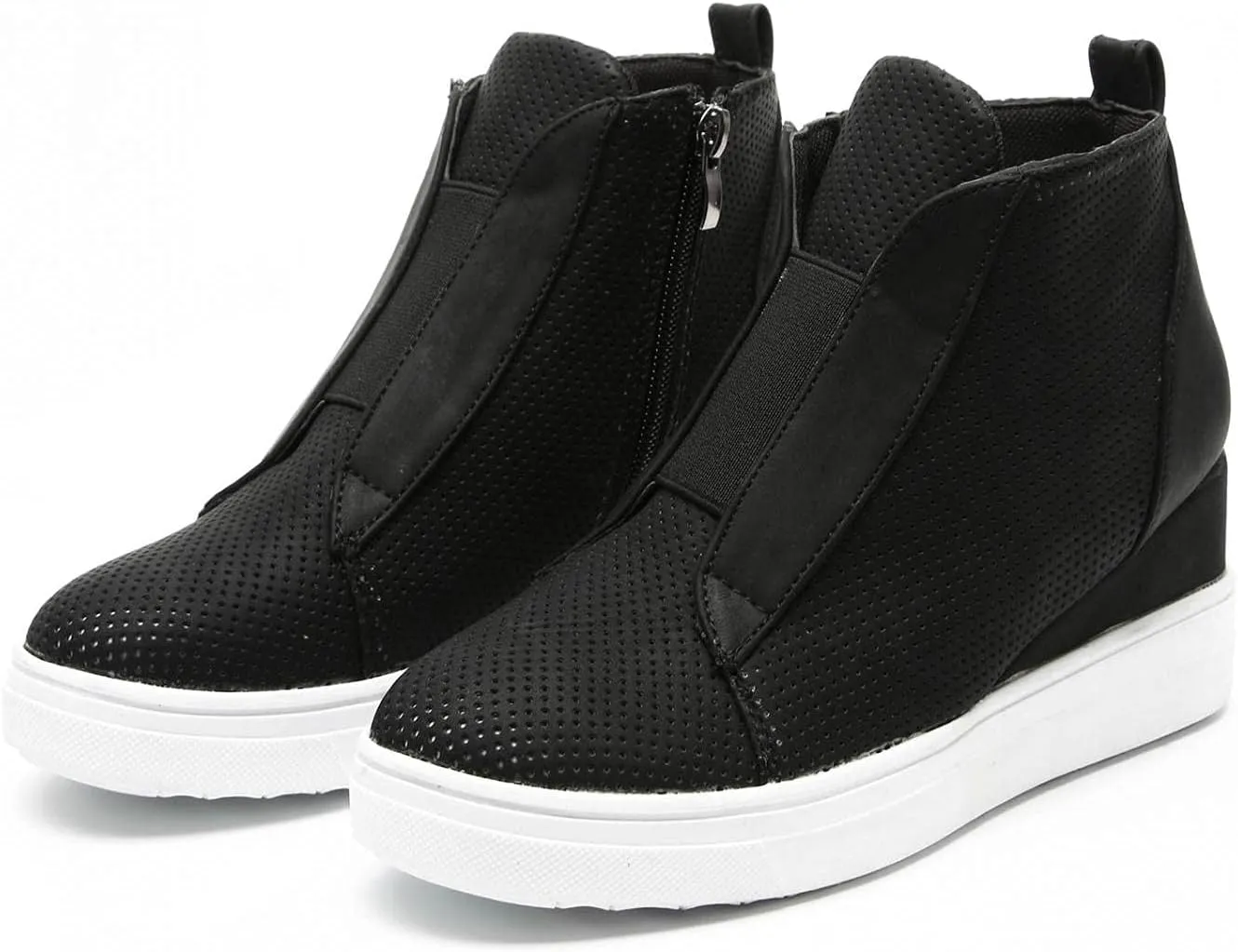 Hbeylia Platform Fashion Sneakers For Women Fashion Hidden High Heels Ankle Booties With Zipper Casual Chunky Bottom High Top Canvas Shoes Slip On Loafer Fall Winter Walking Work Shoes For Ladies