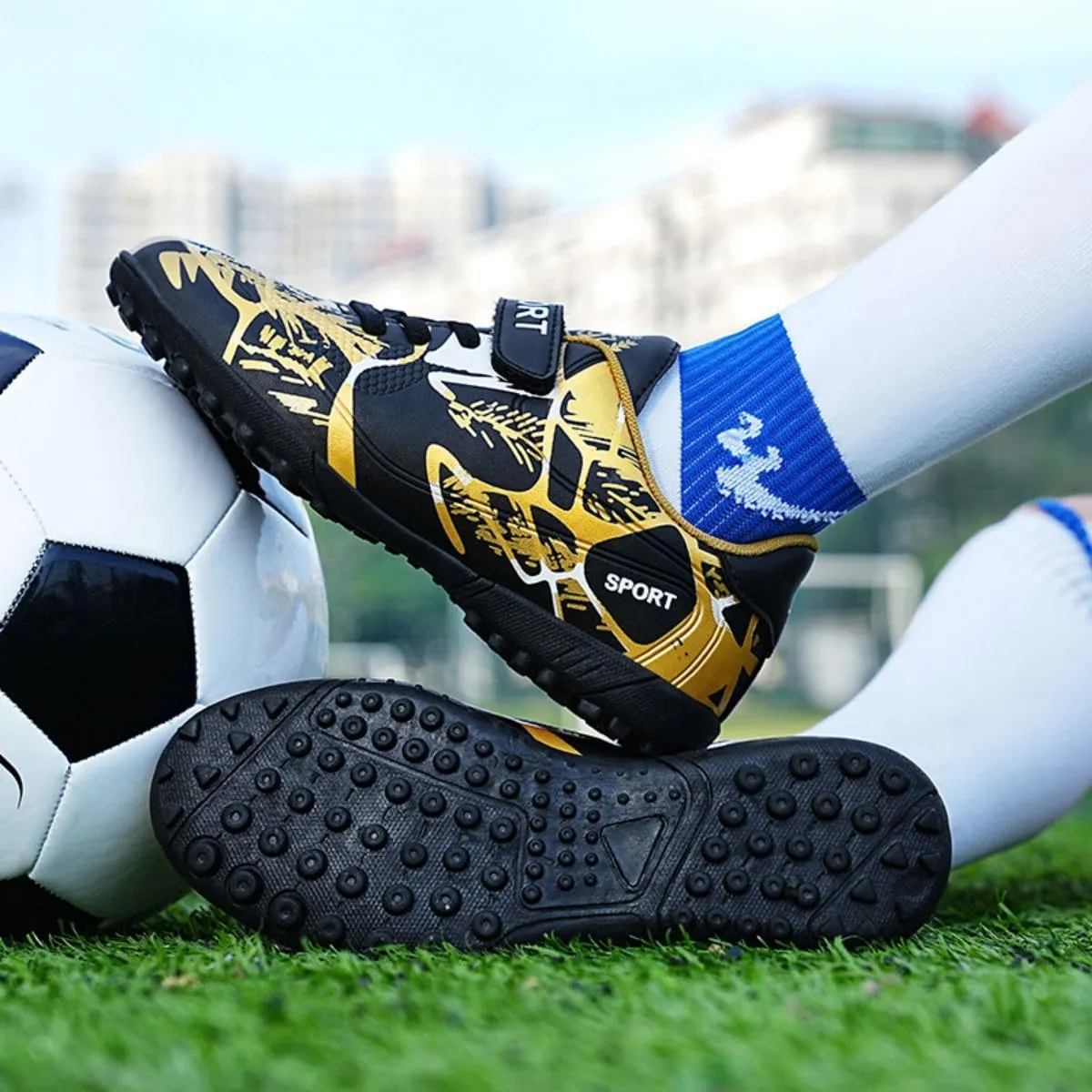 HESBITEUL Kids Soccer Cleats Boys Girls Athletic Outdoor Football Shoes AG TF Turf Spikes