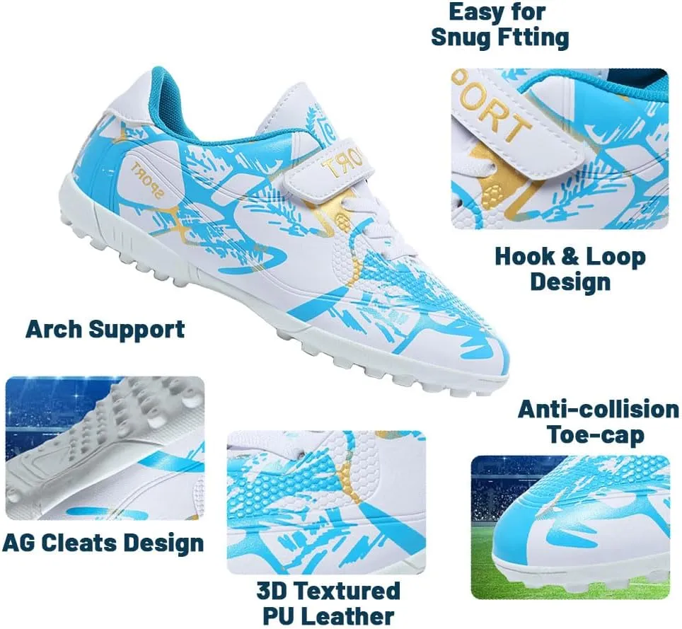 HESBITEUL Kids Soccer Cleats Boys Girls Athletic Outdoor Football Shoes AG TF Turf Spikes