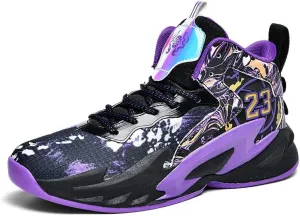 High Top Boys' Basketball Shoes, Breathable Cushioned Sports Shoes Teenagers' Indoor Outdoor Basketball Court Shoes
