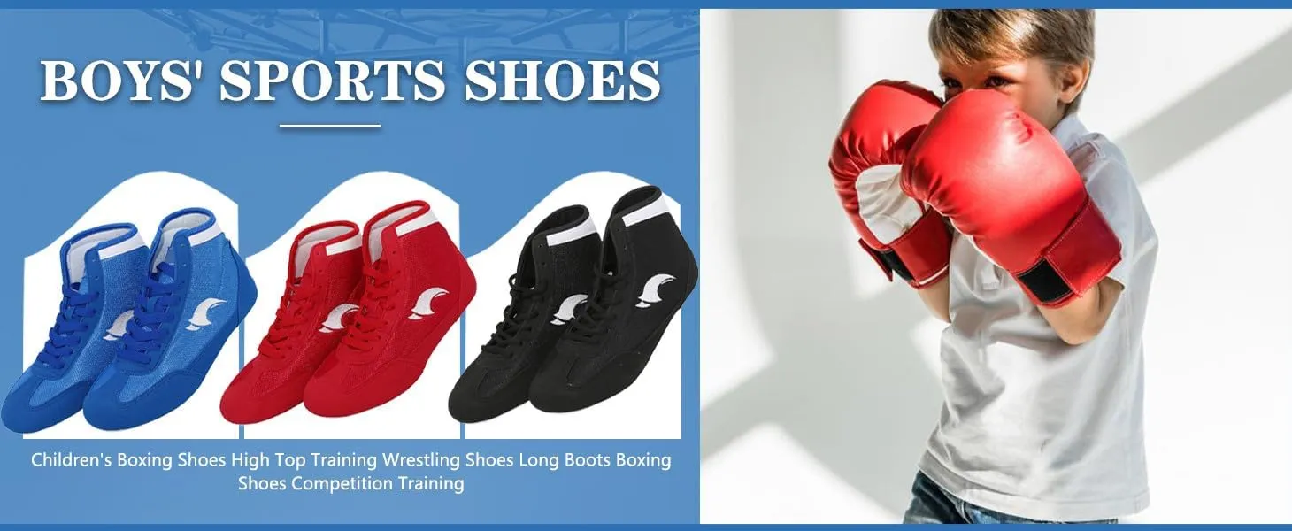 Kids Boys Girls Boxing Wrestling Shoes High Top Training Anti Slip Boots Red US 6