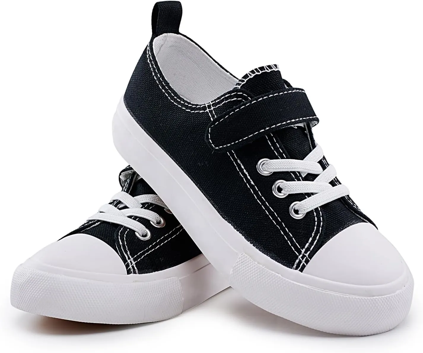 Kids Canvas Sneakers Casual Lightweight Toddler Boys and Girls Low Top Adjustable Strap Canvas Shoes