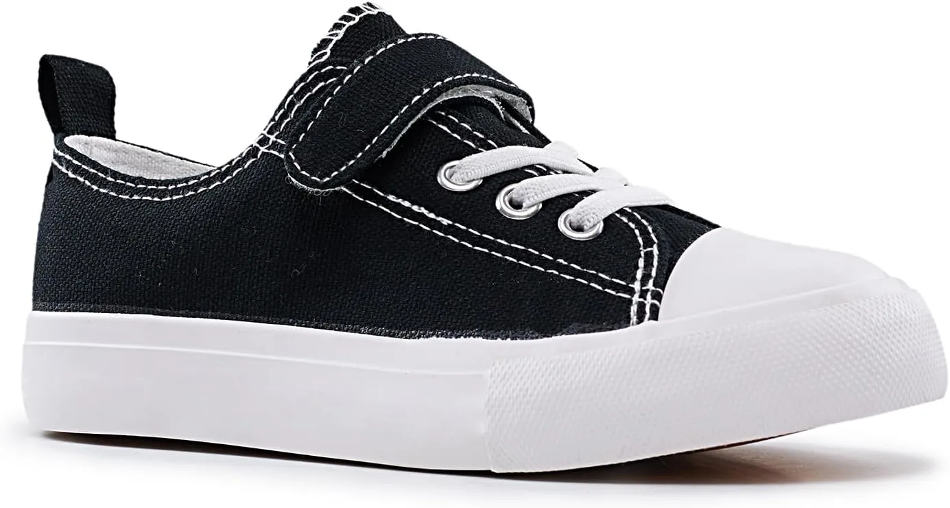 Kids Canvas Sneakers Casual Lightweight Toddler Boys and Girls Low Top Adjustable Strap Canvas Shoes