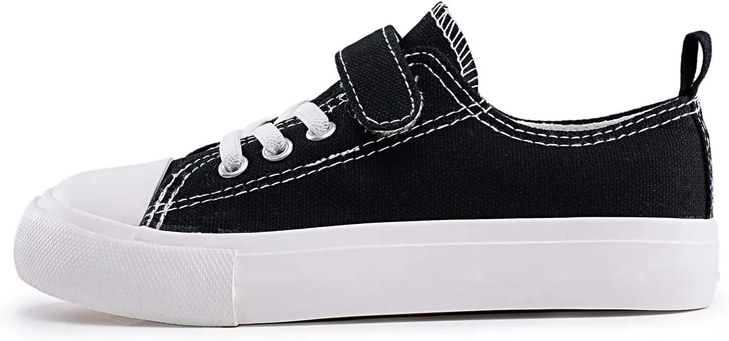Kids Canvas Sneakers Casual Lightweight Toddler Boys and Girls Low Top Adjustable Strap Canvas Shoes