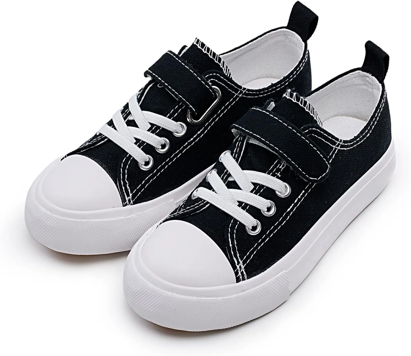 Kids Canvas Sneakers Casual Lightweight Toddler Boys and Girls Low Top Adjustable Strap Canvas Shoes