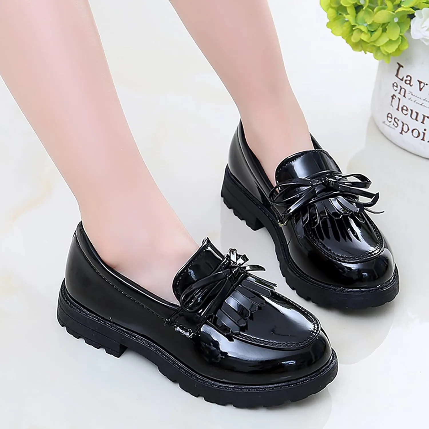 Kids Hiking Shoes Girls Slip On Leather Loafer Tassel Bow Flats School Dress Shoes for Girls Shoe Toddler