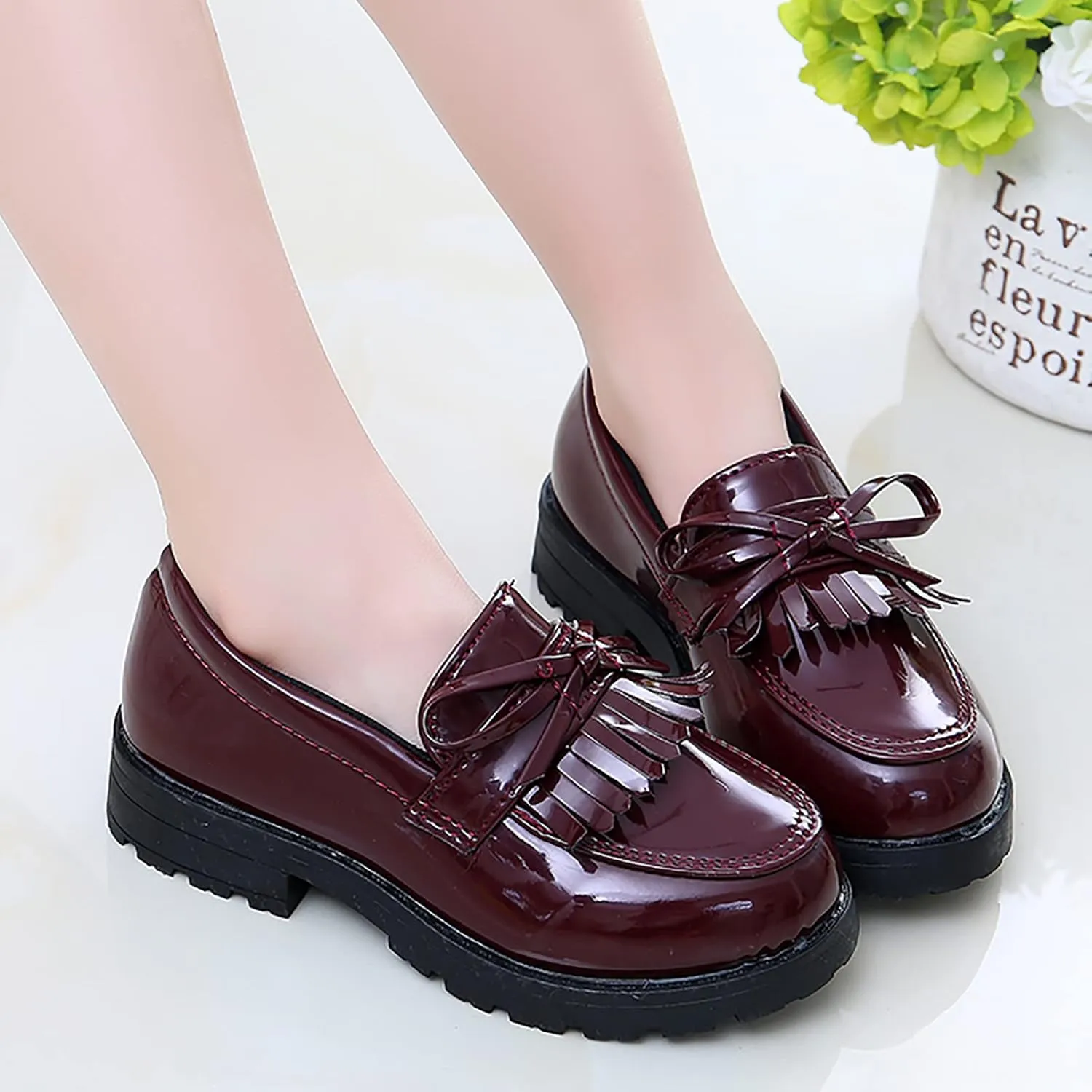 Kids Hiking Shoes Girls Slip On Leather Loafer Tassel Bow Flats School Dress Shoes for Girls Shoe Toddler