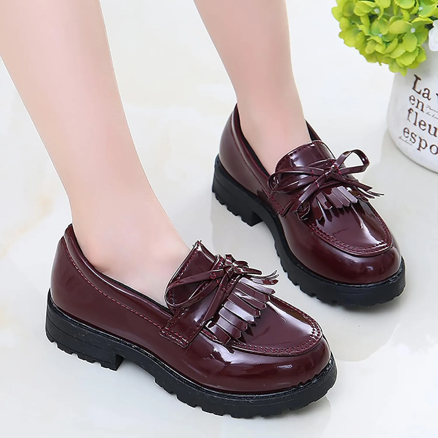 Kids Hiking Shoes Girls Slip On Leather Loafer Tassel Bow Flats School Dress Shoes for Girls Shoe Toddler