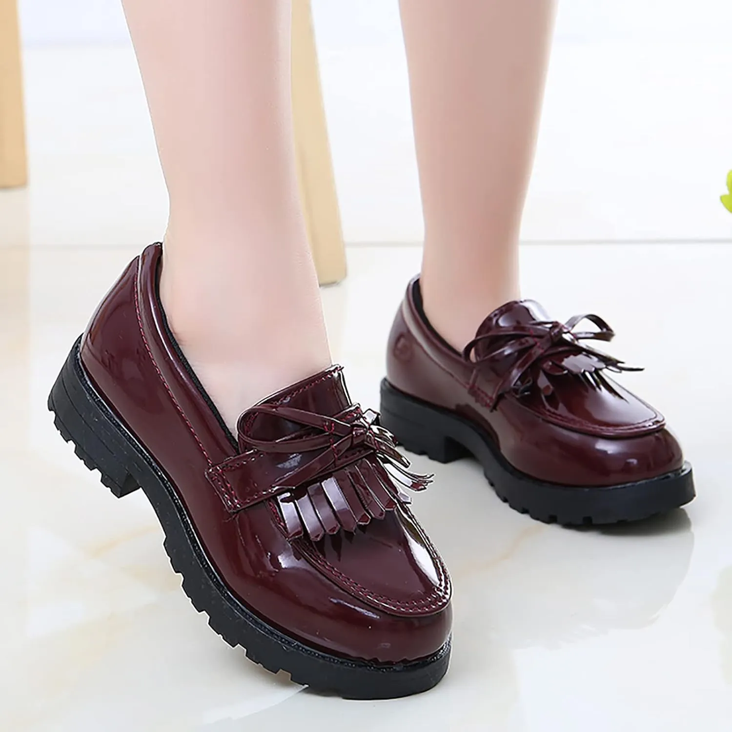 Kids Hiking Shoes Girls Slip On Leather Loafer Tassel Bow Flats School Dress Shoes for Girls Shoe Toddler