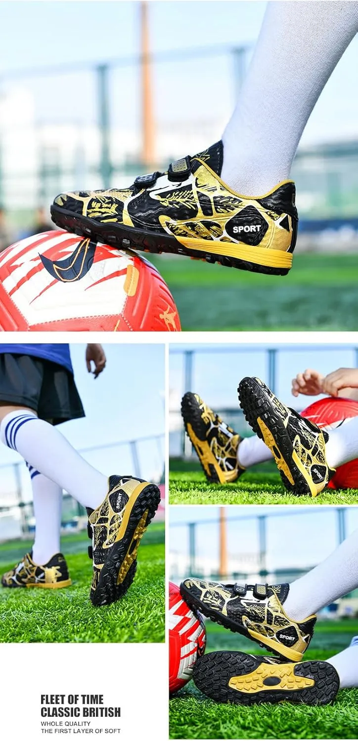 Kids Soccer Cleats Boys Girls Turf/FG/AG Athletic Football Shoes with and Multiple Stud Low-Top Leather Upper Sneakers