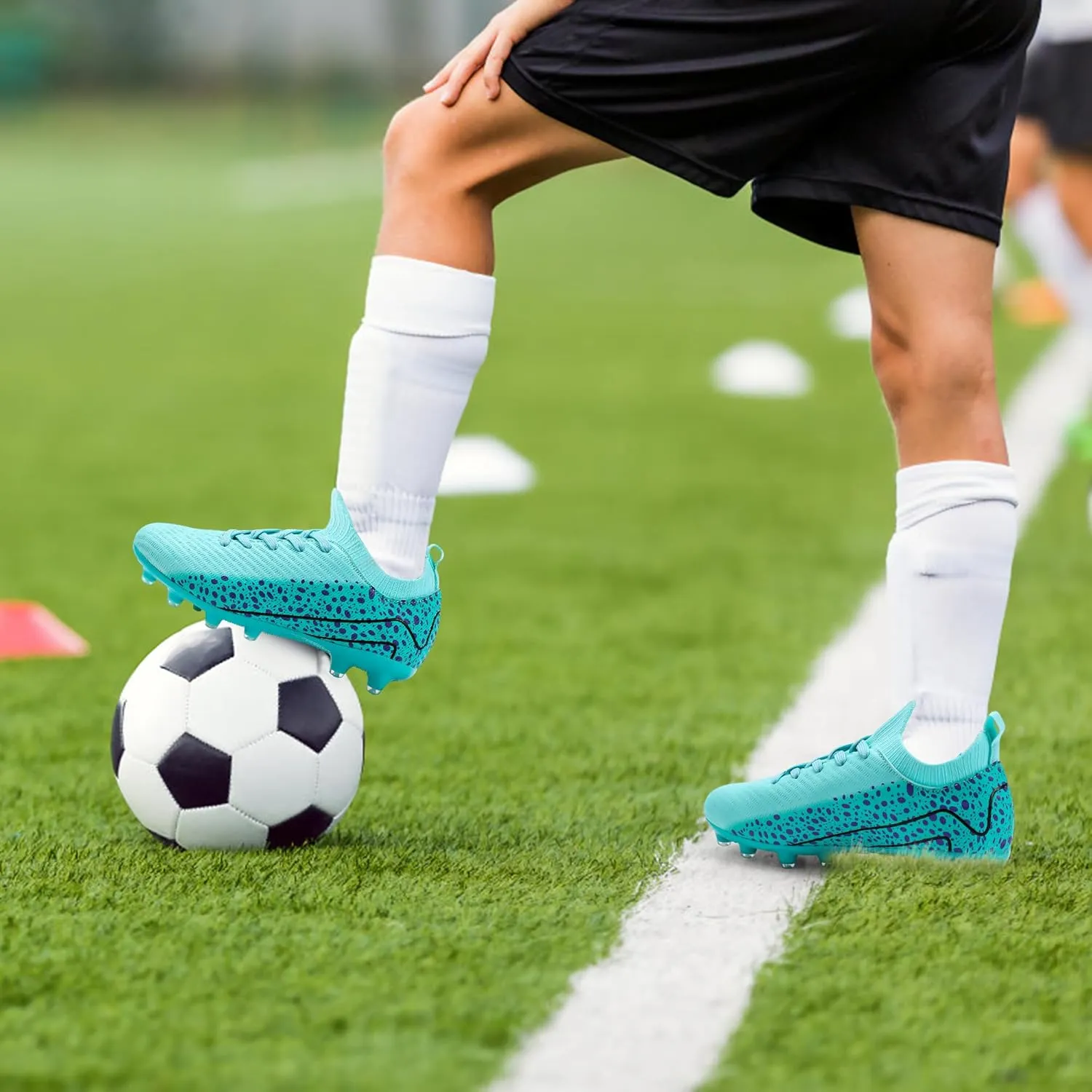 Kids Soccer Cleats for Boys and Girls Youth Mid-top Football Shoes Outdoor Athletic Turf Soccer Shoes