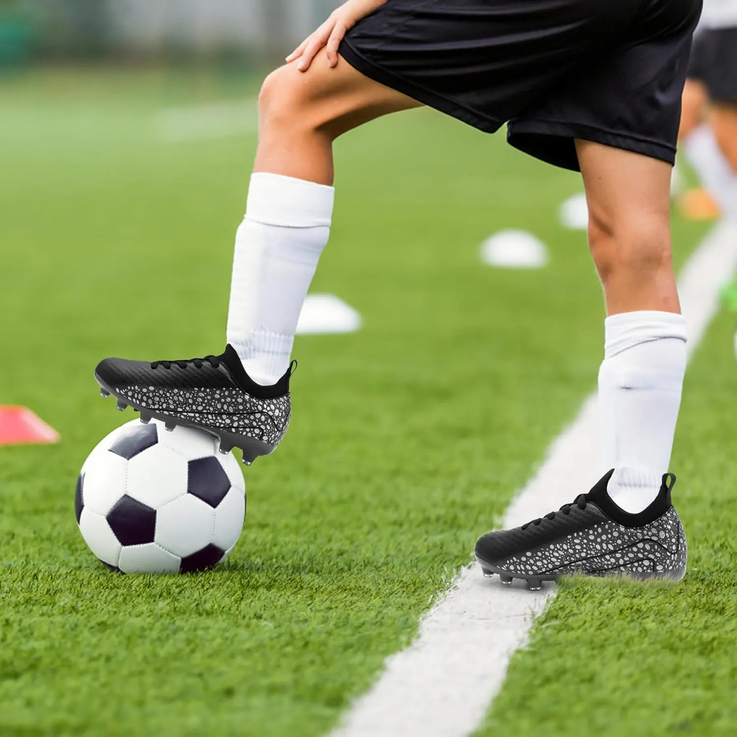 Kids Soccer Cleats for Boys and Girls Youth Mid-top Football Shoes Outdoor Athletic Turf Soccer Shoes