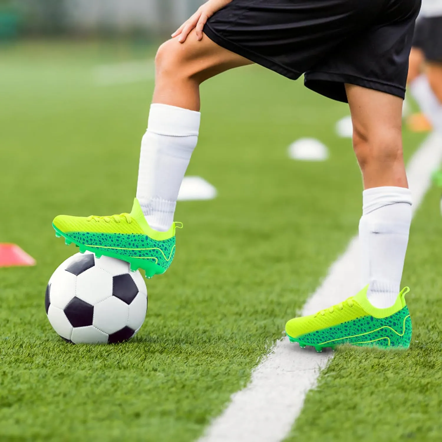 Kids Soccer Cleats for Boys and Girls Youth Mid-top Football Shoes Outdoor Athletic Turf Soccer Shoes
