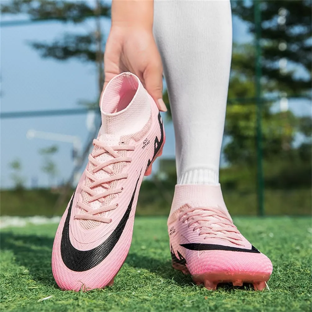 Kids Soccer Cleats High Top Youths Spikes FG Shoes Baseball Ankle-Cuff Athletic Professional Firm Ground Non-Slipping Boys Football Boots
