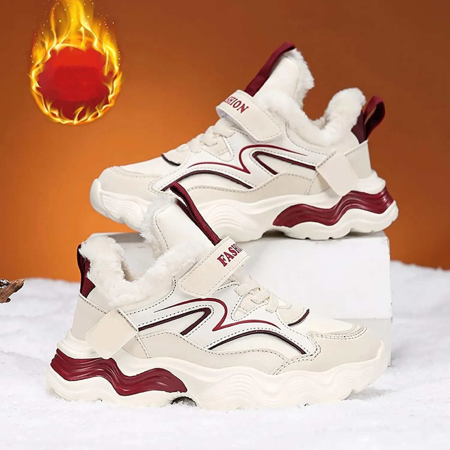 Kids Warm Slip On Athletic Sneakers, Comfortable Running Shoes for Boys Girls, Stylish Active Boys Basketball Shoes