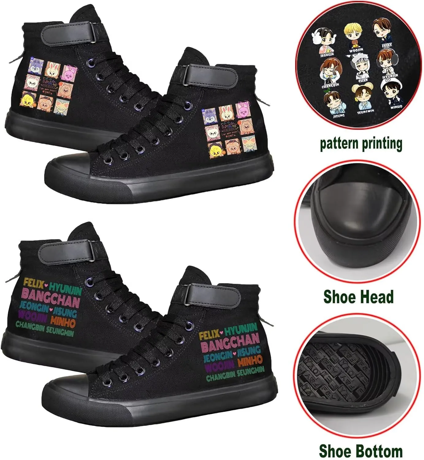 KPOP Stray Kids Shoes Sneakers Felix Bang Chan Lee Know ChangBin Han I.N HyunJin Seungmin Hiphop High-Top Canvas Shoes