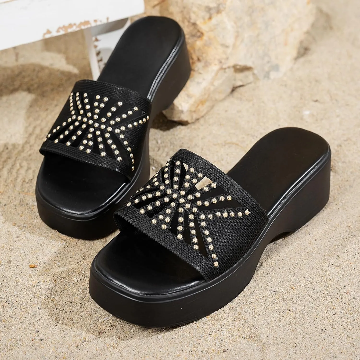 Kubbon Slip On Wedge Sandals for Women Platform Slides Sandals Open Toe Summer Beach Sandal Backless Slippers with Arch Support Walking Shoes
